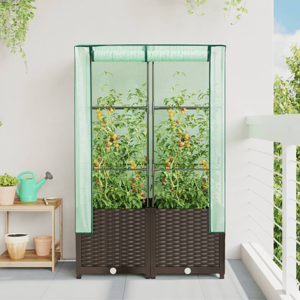 vidaXL Hochbeet mit Gewächshaus-Aufsatz Rattan-Optik 80x40x138 cm
