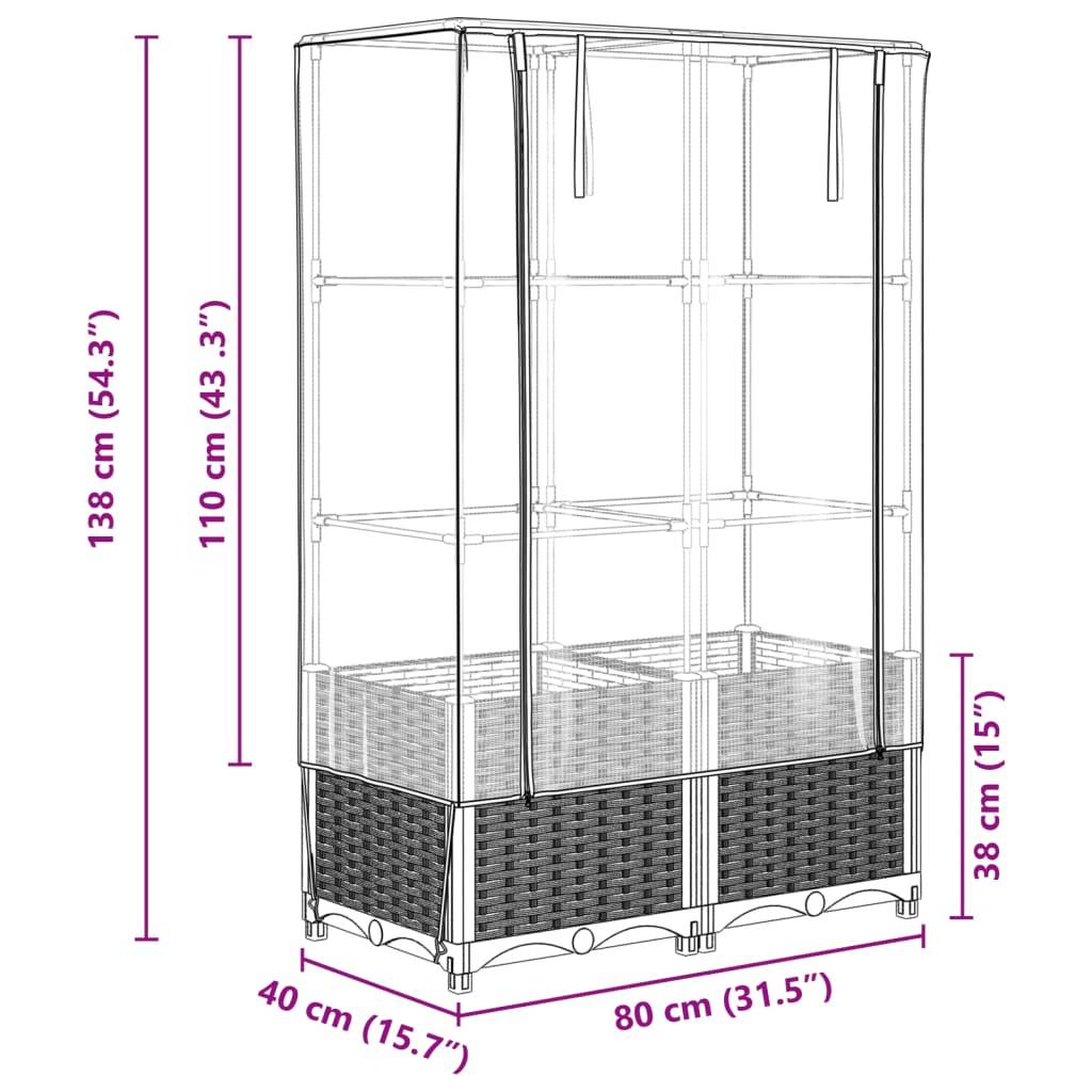 vidaXL Hochbeet mit Gewächshaus-Aufsatz Rattan-Optik 80x40x138 cm