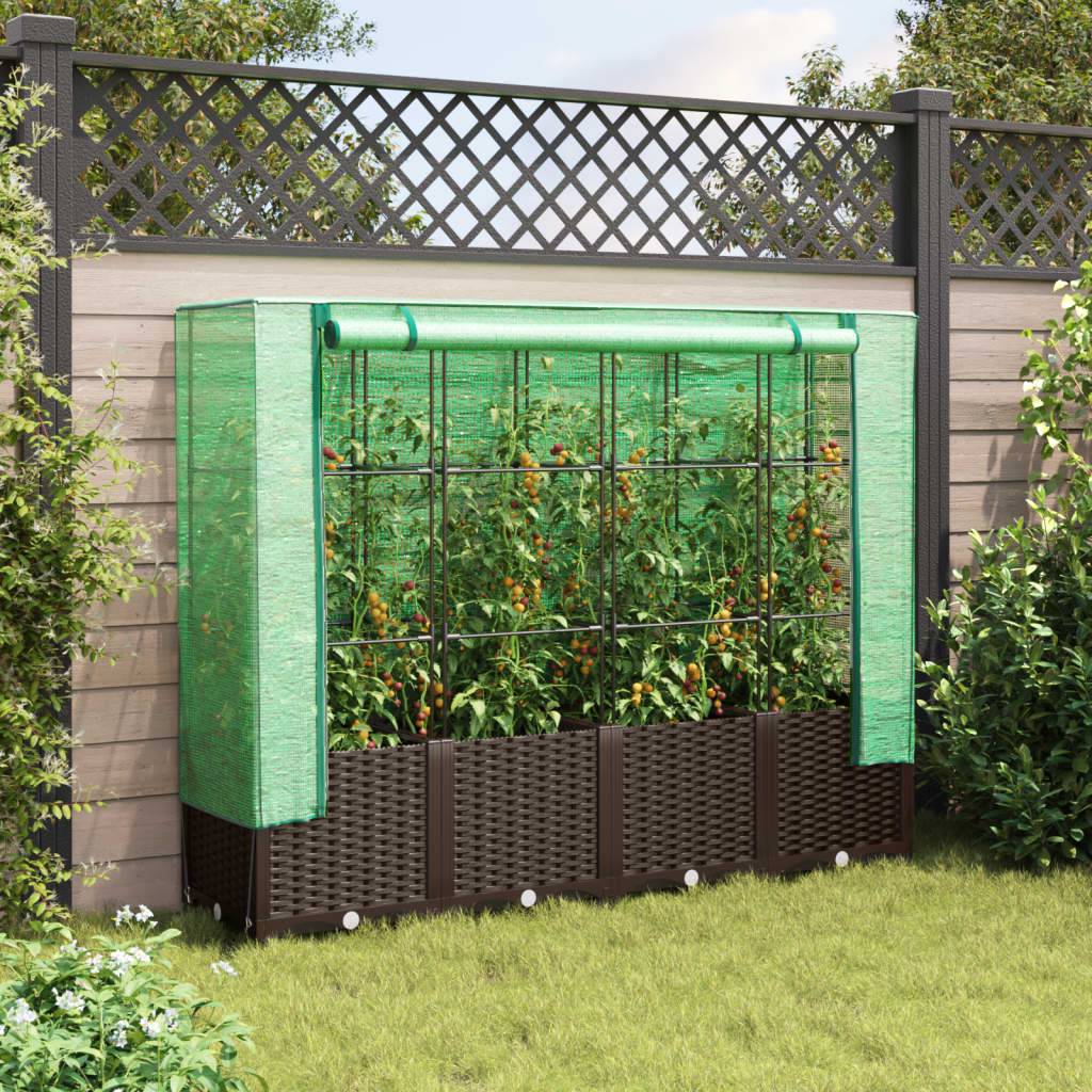 vidaXL Hochbeet mit Gewächshaus-Aufsatz Rattan-Optik 160x40x138 cm