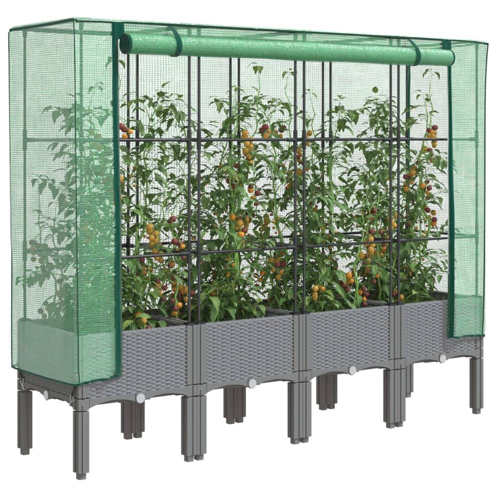 vidaXL Hochbeet mit Gewächshaus-Aufsatz Rattan-Optik 160x40x140 cm