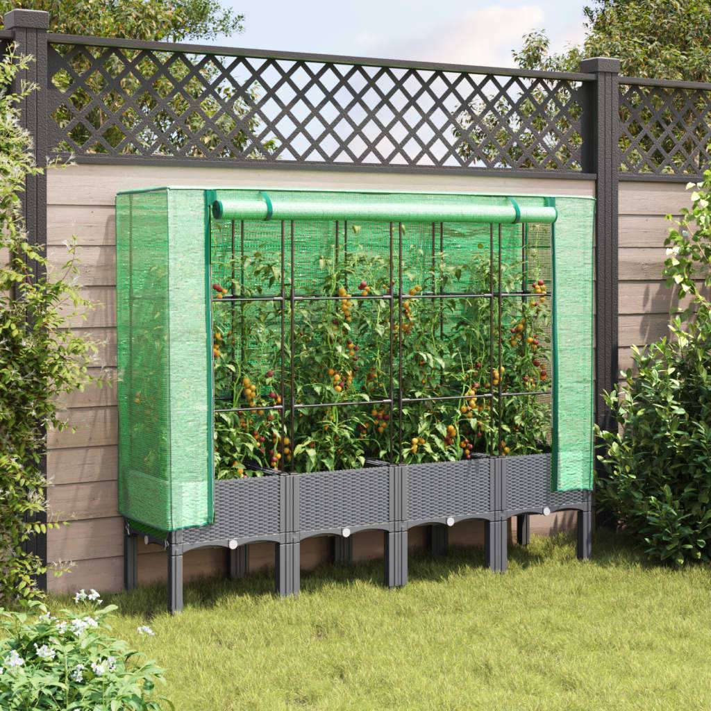 vidaXL Hochbeet mit Gewächshaus-Aufsatz Rattan-Optik 160x40x140 cm