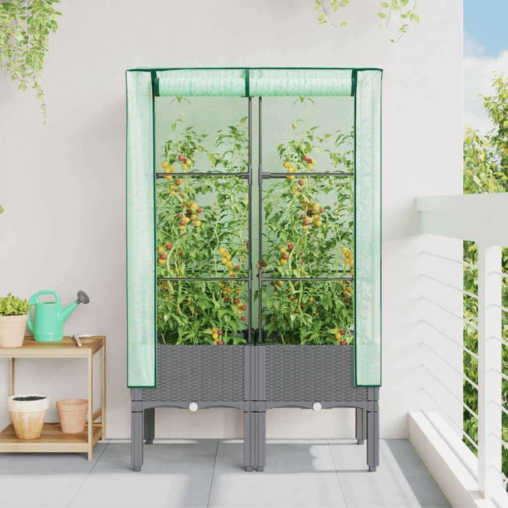 vidaXL Hochbeet mit Gewächshaus-Aufsatz Rattan-Optik 80x40x140 cm