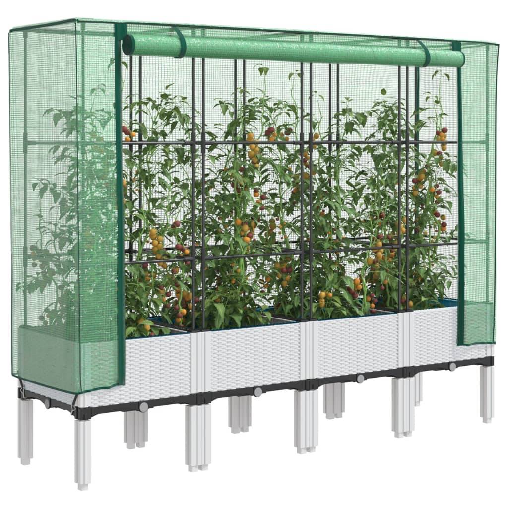 vidaXL Hochbeet mit Gewächshaus-Aufsatz Rattan-Optik 160x40x140 cm