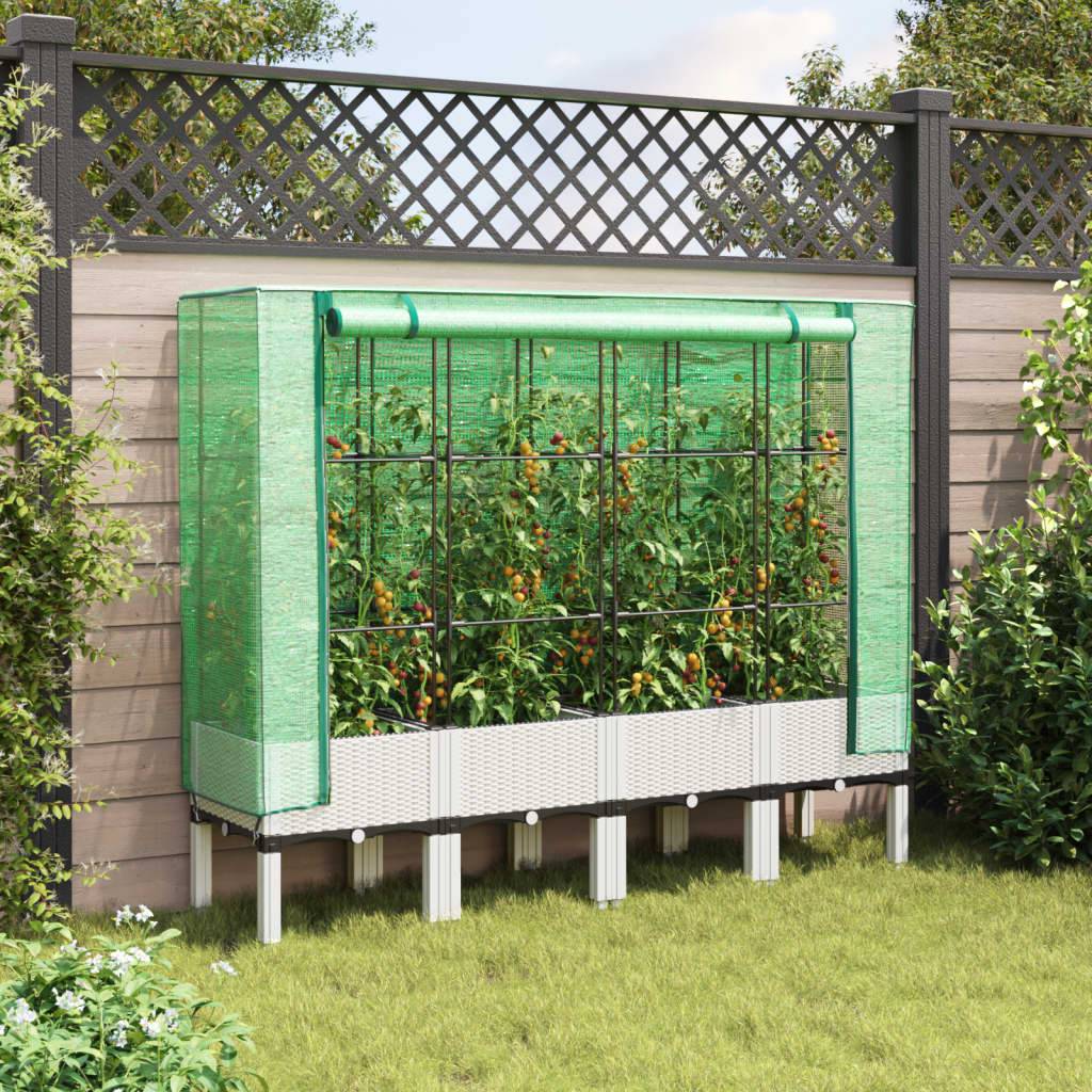 vidaXL Hochbeet mit Gewächshaus-Aufsatz Rattan-Optik 160x40x140 cm