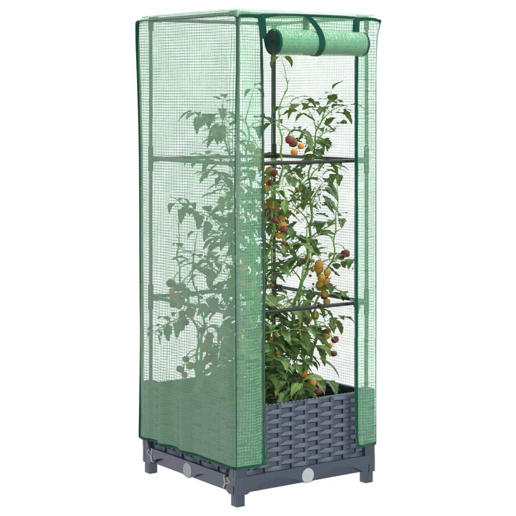 vidaXL Hochbeet mit Gewächshaus-Aufsatz Rattan-Optik 40x40x123 cm