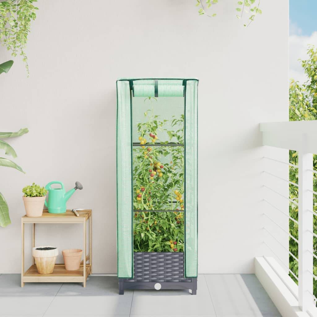 vidaXL Hochbeet mit Gewächshaus-Aufsatz Rattan-Optik 40x40x123 cm
