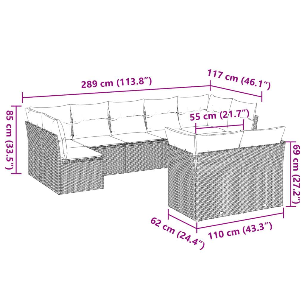 vidaXL 9-tlg. Garten-Sofagarnitur mit Kissen Hellgrau Poly Rattan