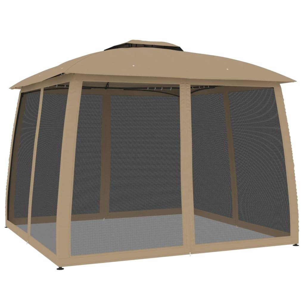 vidaXL Pavillon mit Doppeldach & Netzwänden Taupe 2,93x2,93 m Stahl