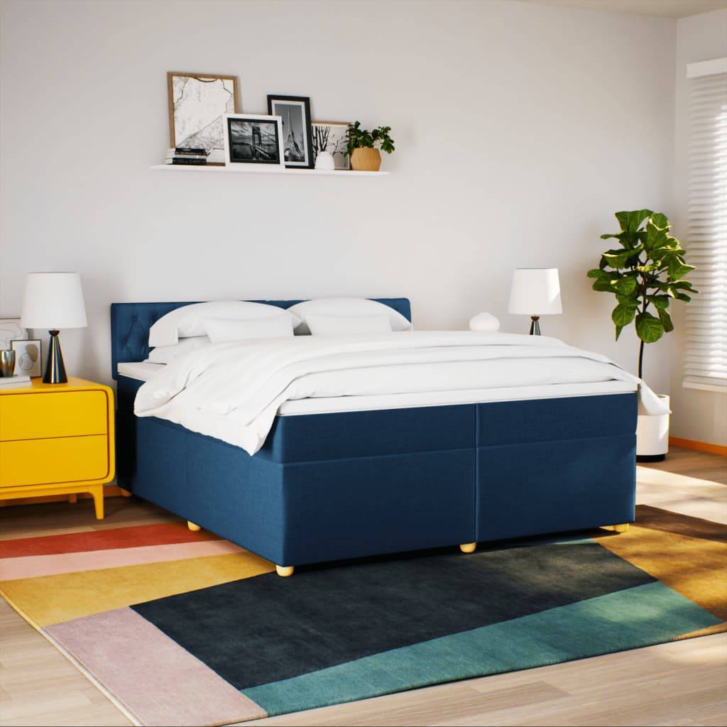 vidaXL Boxspringbett mit Matratze Blau 200x200 cm Stoff
