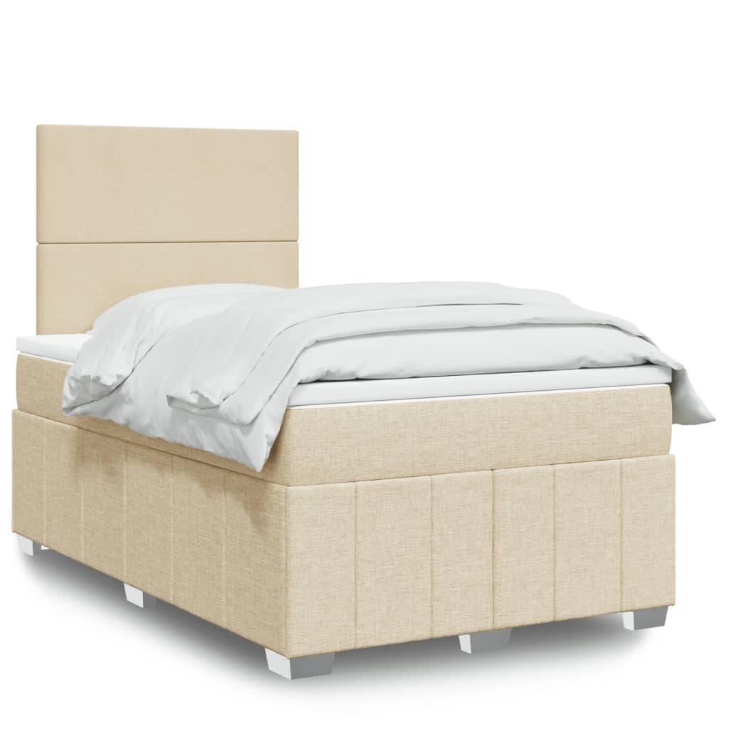 vidaXL Boxspringbett mit Matratze Creme 120x190 cm Stoff