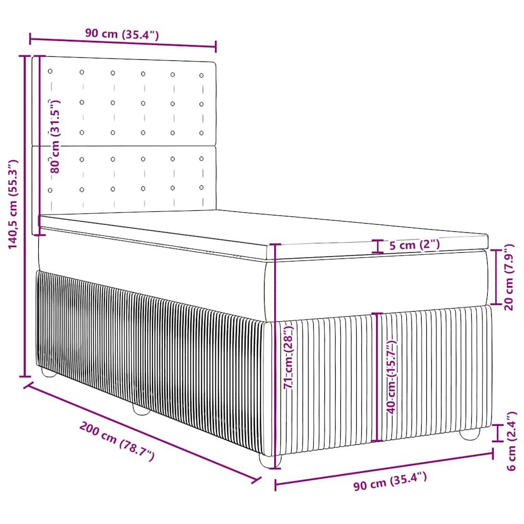 vidaXL Boxspringbett mit Matratze Taupe 90x200 cm Stoff