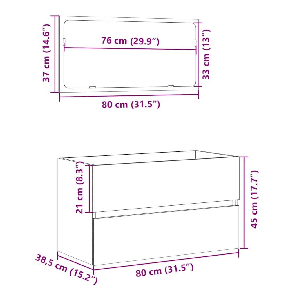 vidaXL Badschrank mit Spiegel Sonoma-Eiche 80x38,5x45 cm