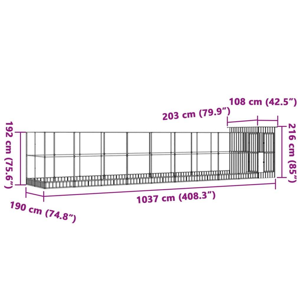 vidaXL Voliere mit Erweiterung Silbern 1037x203x216 cm Stahl