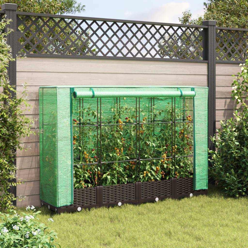vidaXL Hochbeet mit Gewächshaus-Aufsatz Rattan-Optik 160x40x123 cm