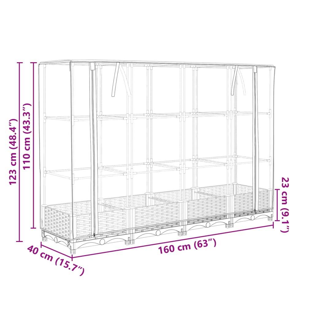 vidaXL Hochbeet mit Gewächshaus-Aufsatz Rattan-Optik 160x40x123 cm