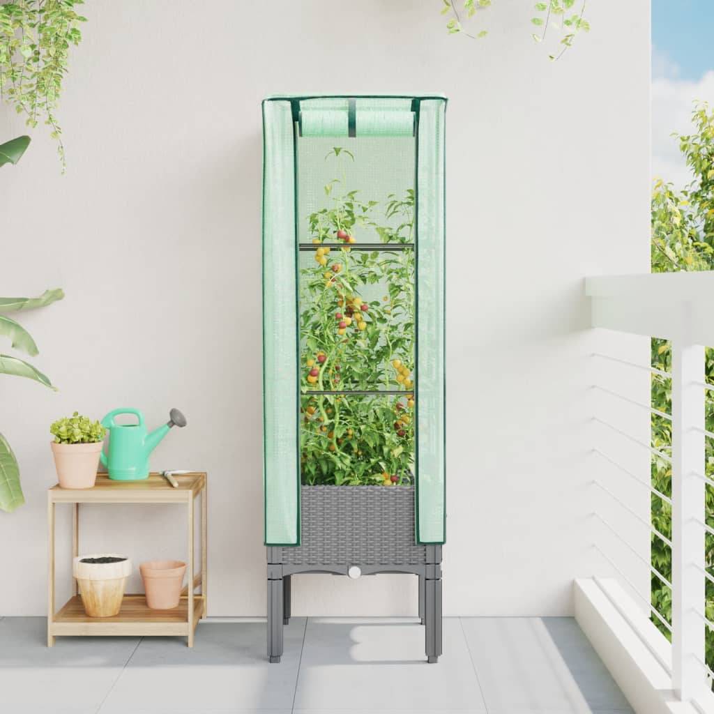 vidaXL Hochbeet mit Gewächshaus-Aufsatz Rattan-Optik 40x40x140 cm