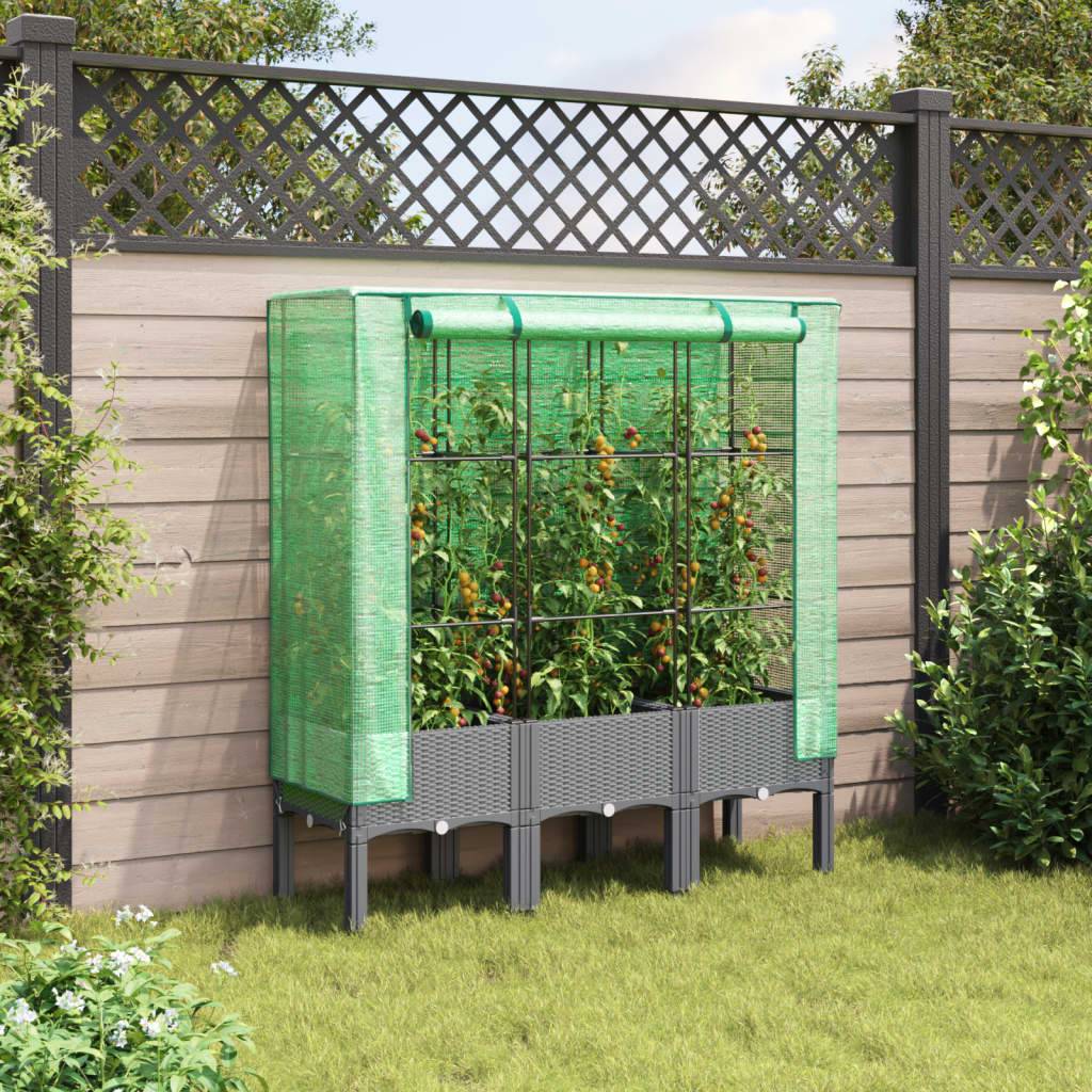 vidaXL Hochbeet mit Gewächshaus-Aufsatz Rattan-Optik 120x40x140 cm
