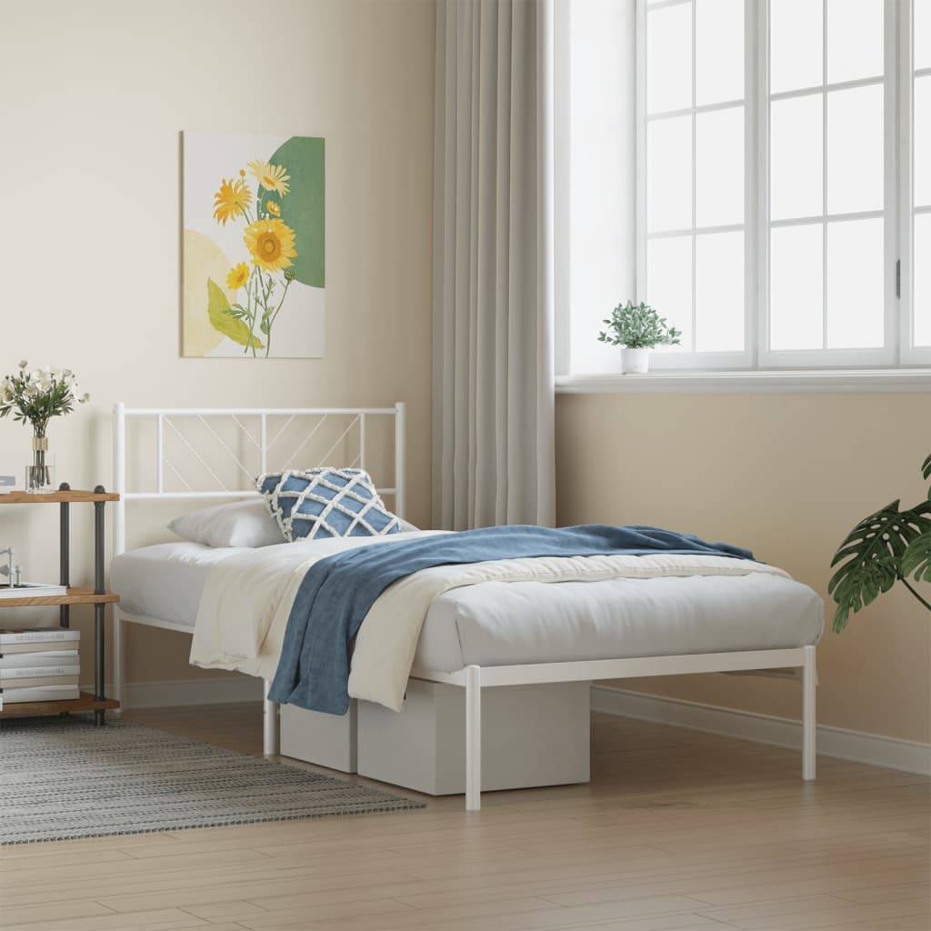 vidaXL Metallbett ohne Matratze mit Kopfteil Weiß 75x190 cm
