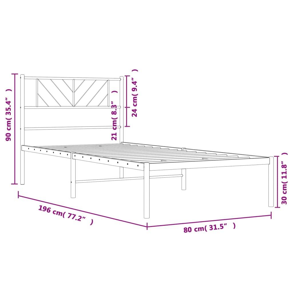 vidaXL Metallbett ohne Matratze mit Kopfteil Weiß 75x190 cm