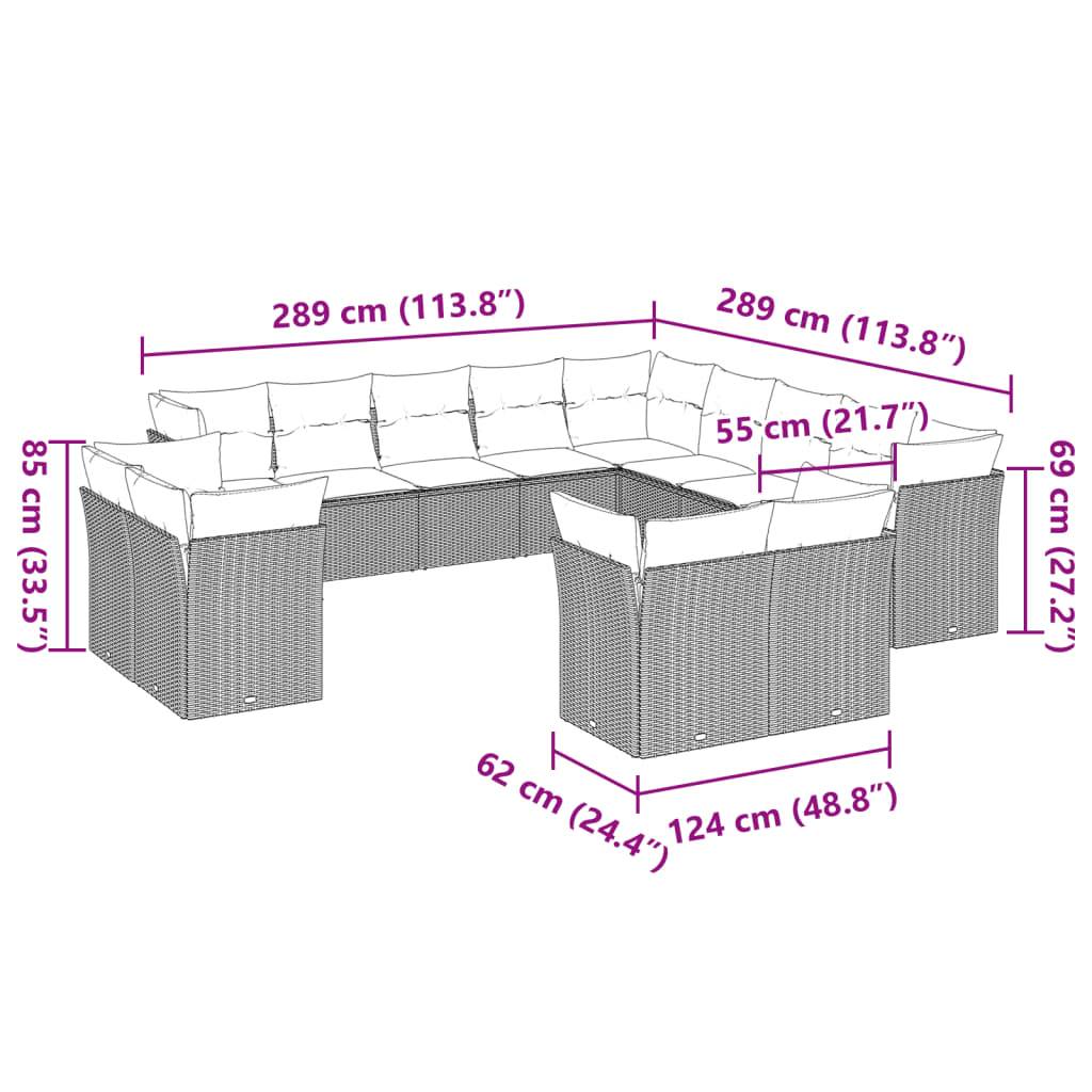 vidaXL 13-tlg. Garten-Sofagarnitur mit Kissen Hellgrau Poly Rattan
