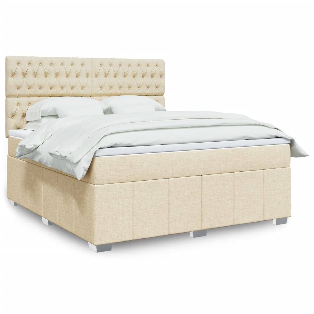 vidaXL Boxspringbett mit Matratze Creme 180x200 cm Stoff