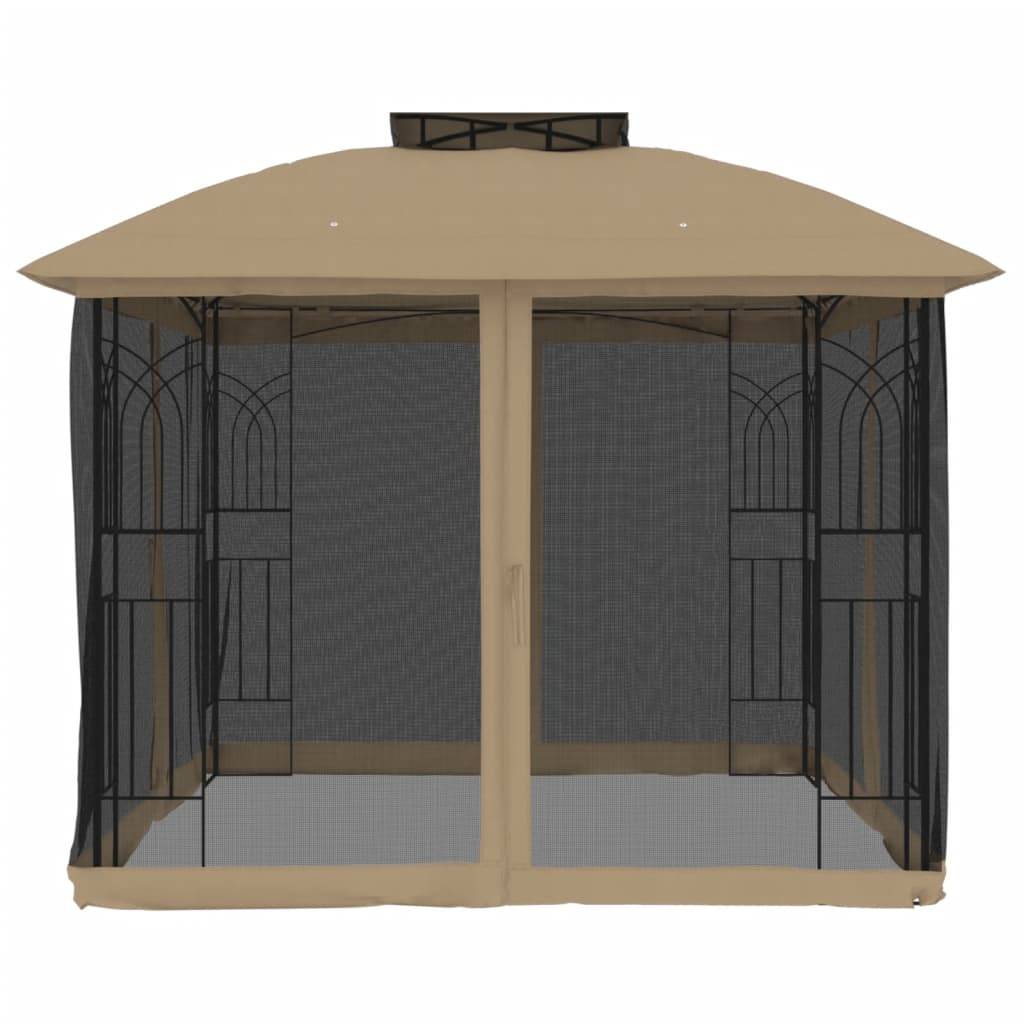 vidaXL Pavillon mit Doppeldach & Netzwänden Taupe 2,94x2,94 m Stahl