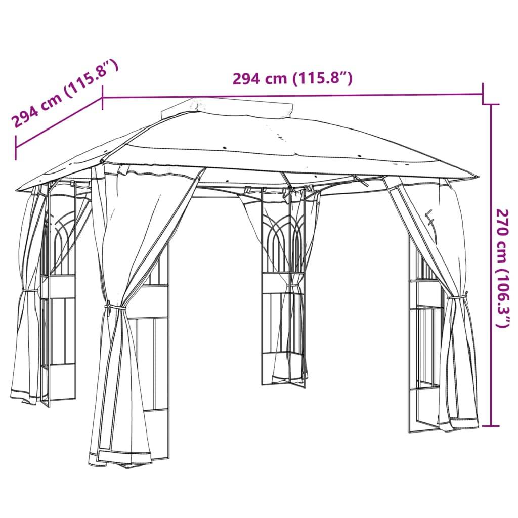 vidaXL Pavillon mit Doppeldach & Netzwänden Taupe 2,94x2,94 m Stahl