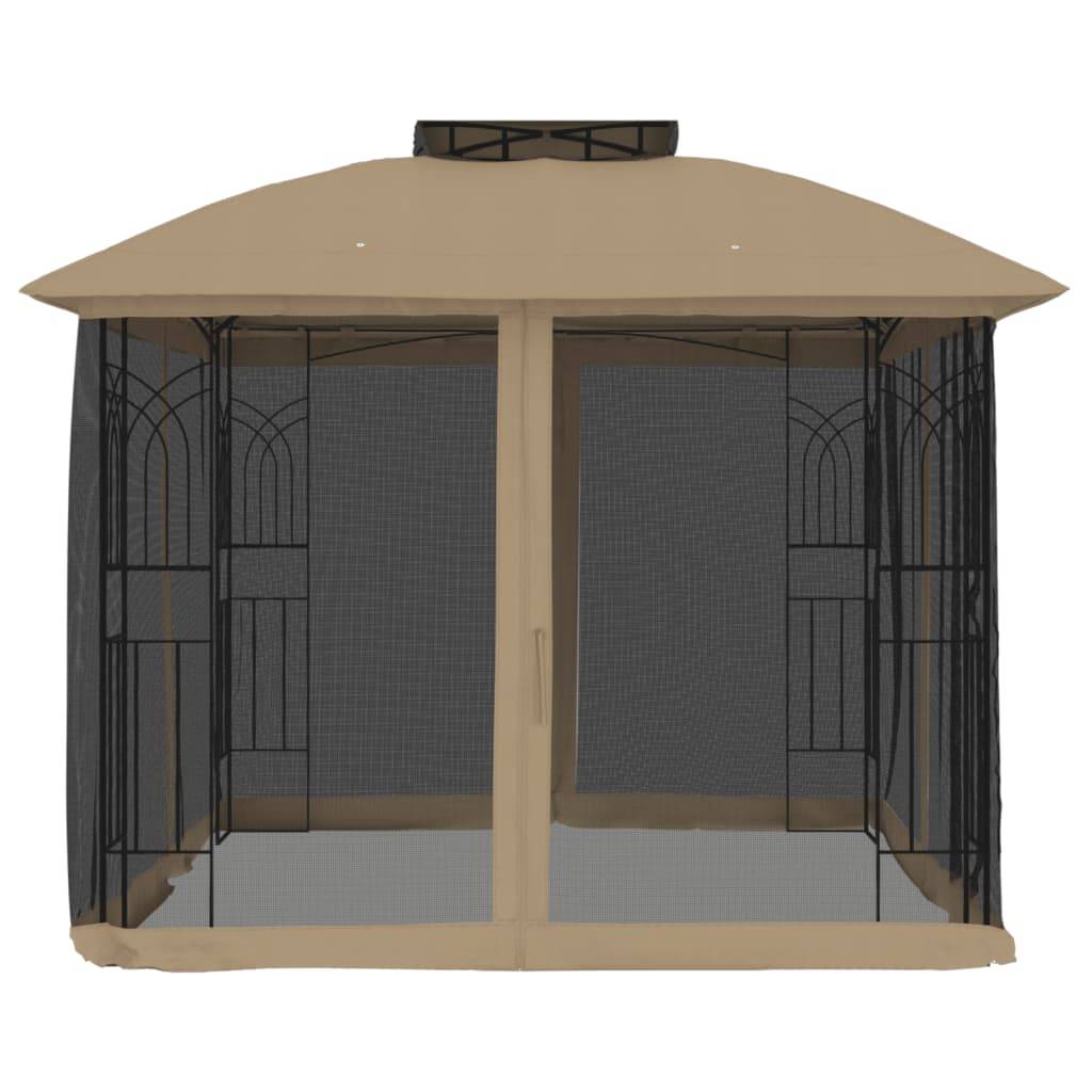 vidaXL Pavillon mit Doppeldach & Netzwänden Taupe 2,94x2,94 m Stahl