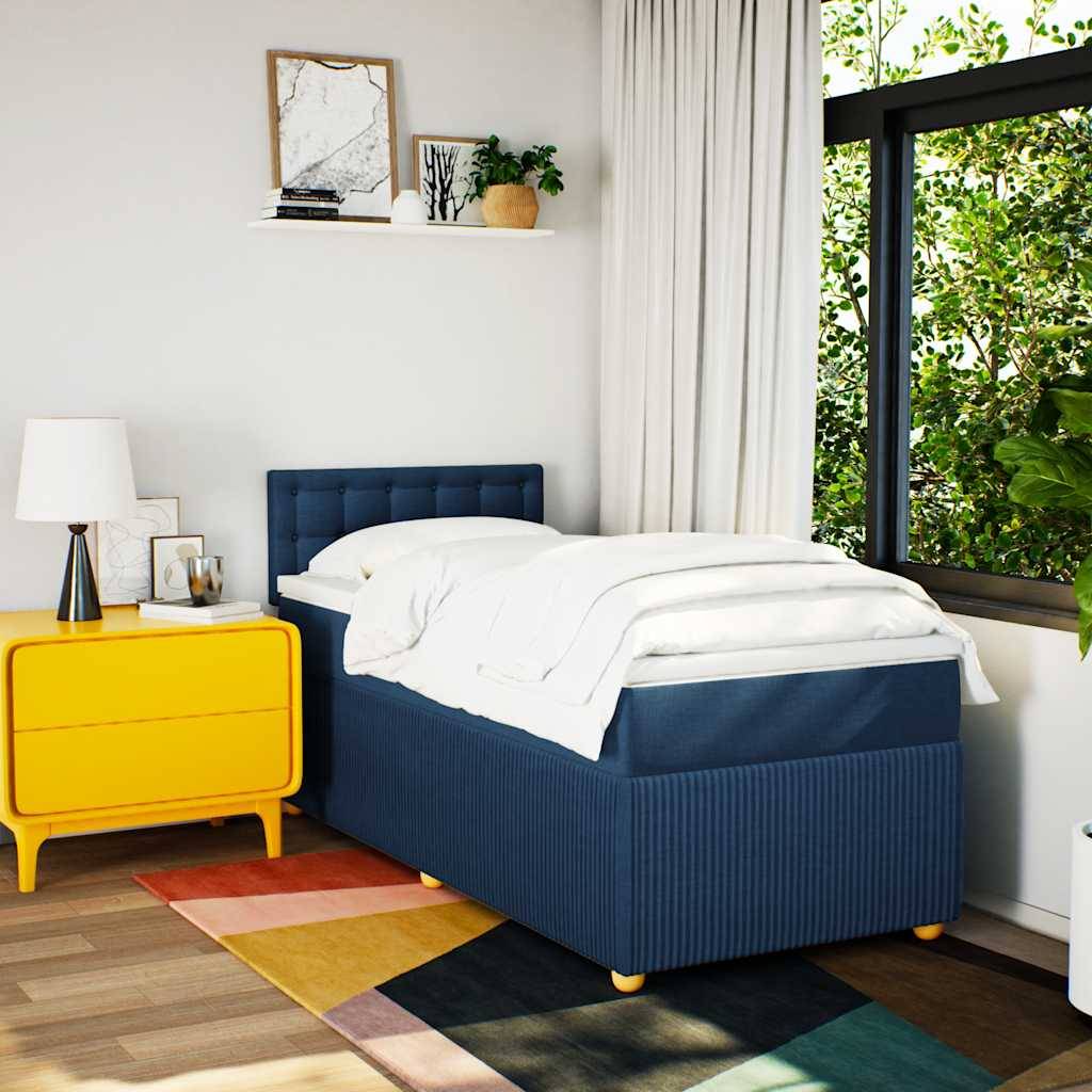 vidaXL Boxspringbett mit Matratze Blau 100x200 cm Stoff