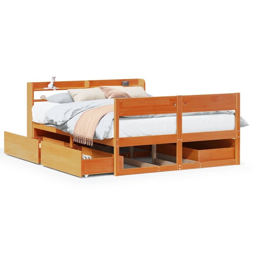 vidaXL Massivholzbett ohne Matratze Wachsbraun 160x200 Kiefernholz