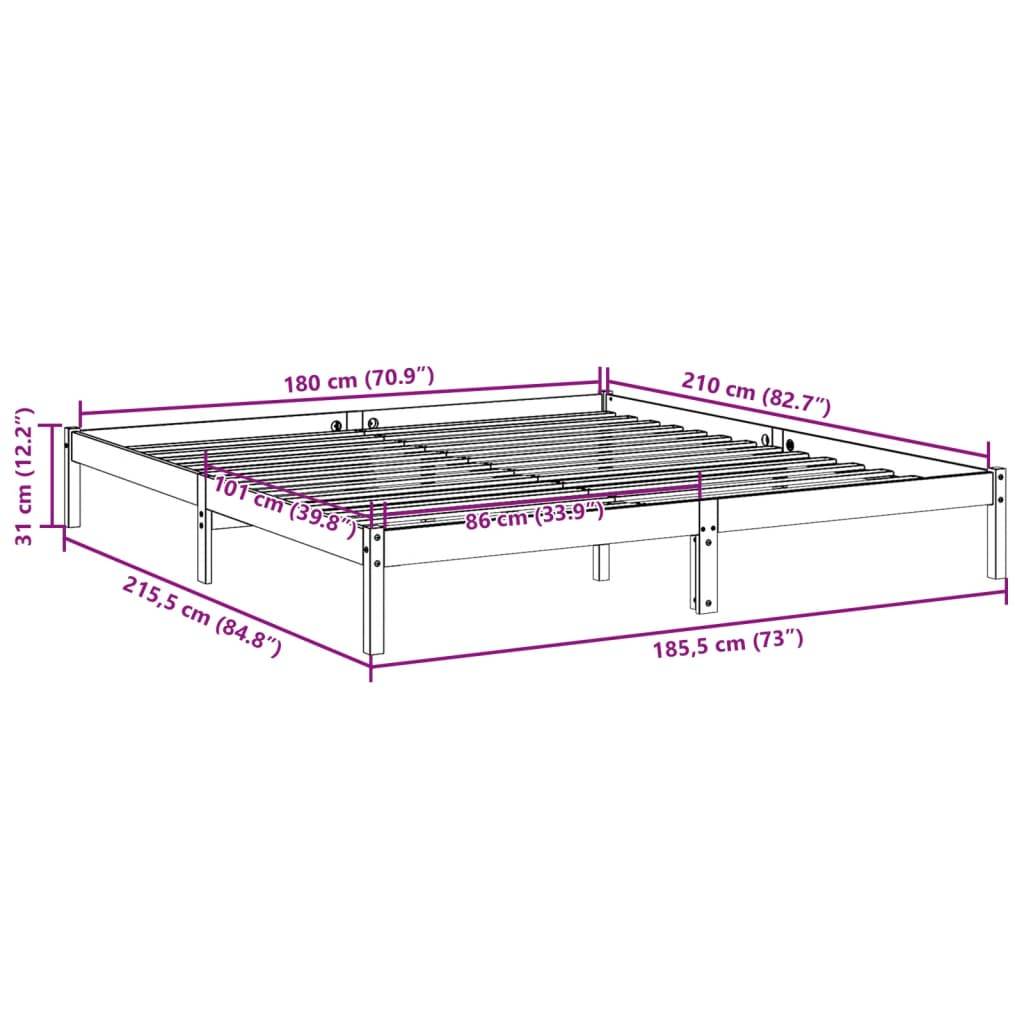 vidaXL Massivholzbett Extra Lang ohne Matratze Weiß 180x210 Kieferholz