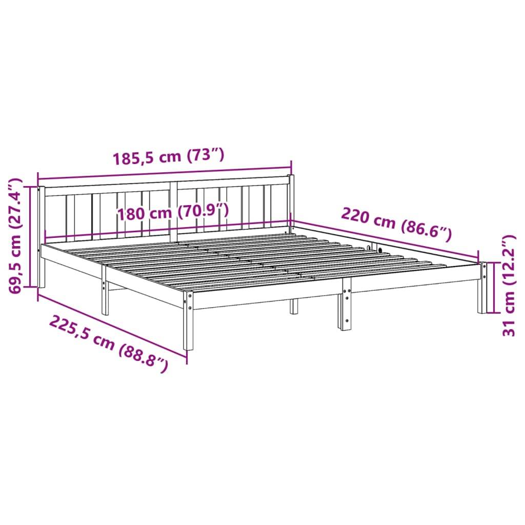 vidaXL Massivholzbett Extra Lang ohne Matratze Weiß 180x220 Kieferholz