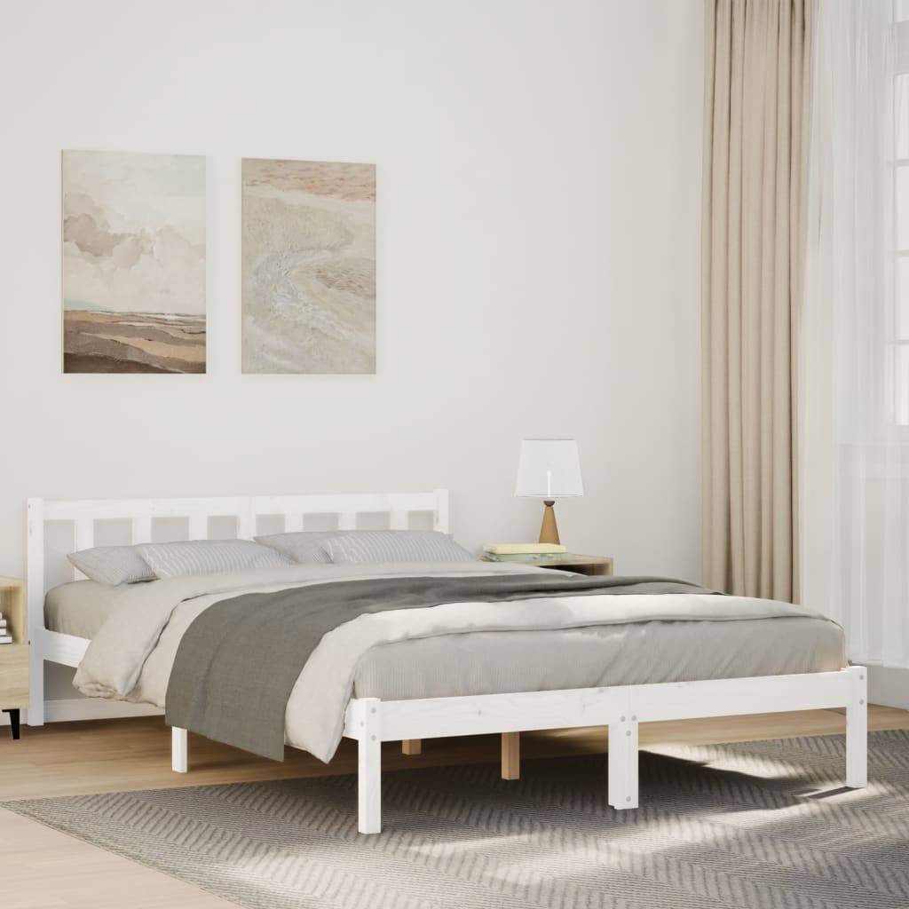 vidaXL Massivholzbett Extra Lang ohne Matratze Weiß 160x220 Kieferholz