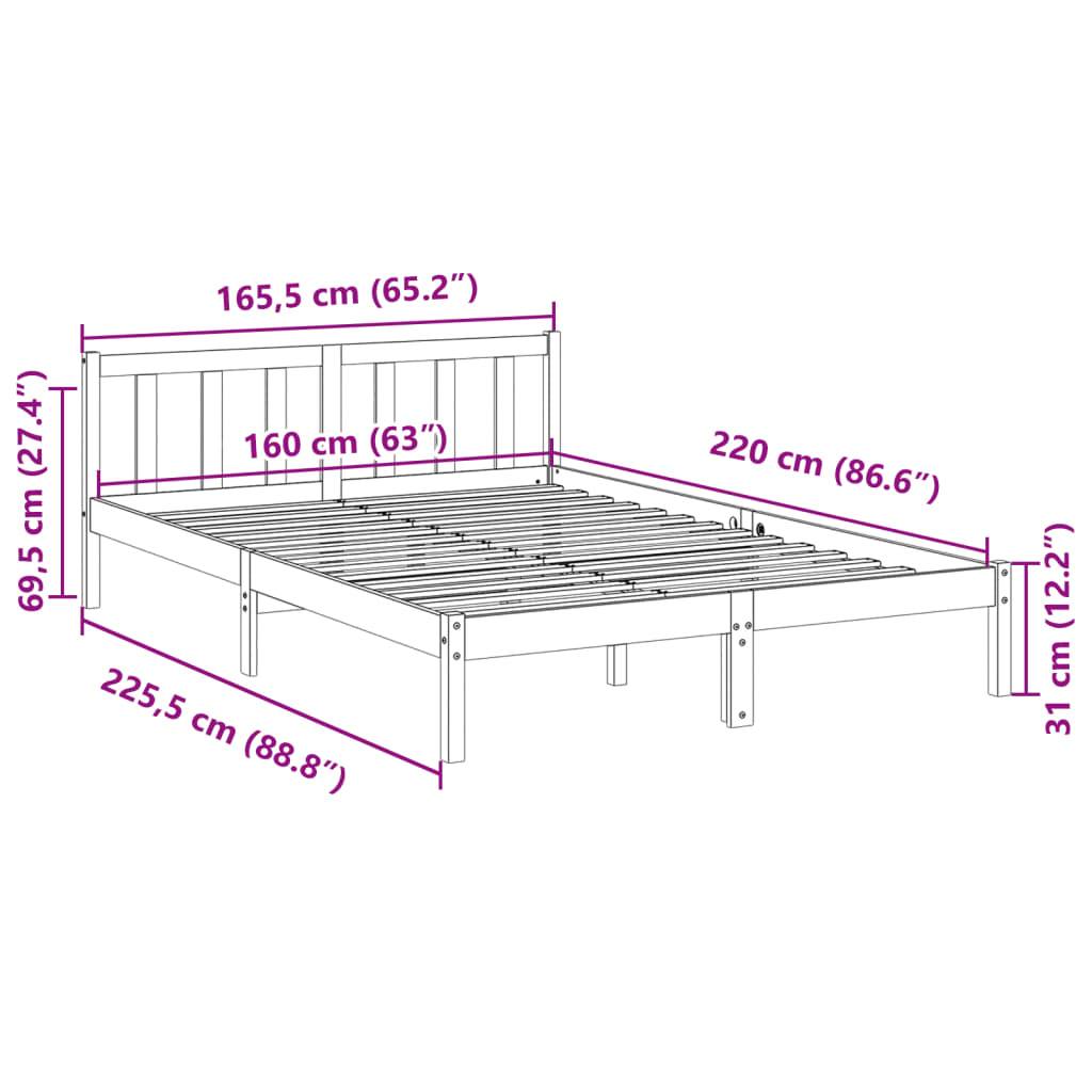 vidaXL Massivholzbett Extra Lang ohne Matratze Weiß 160x220 Kieferholz