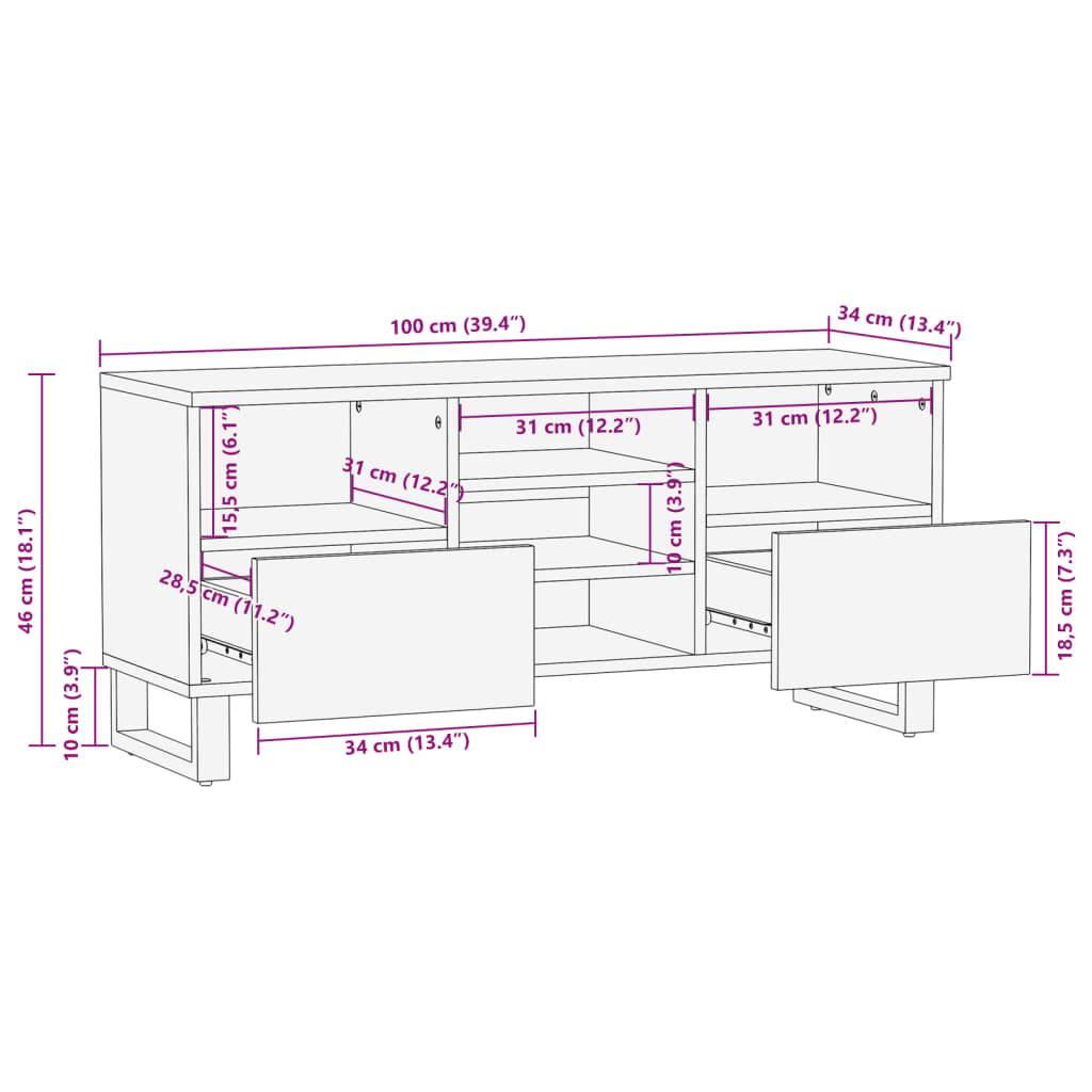 vidaXL TV-Schrank Braun 100x34x46 cm Massivholz Mango