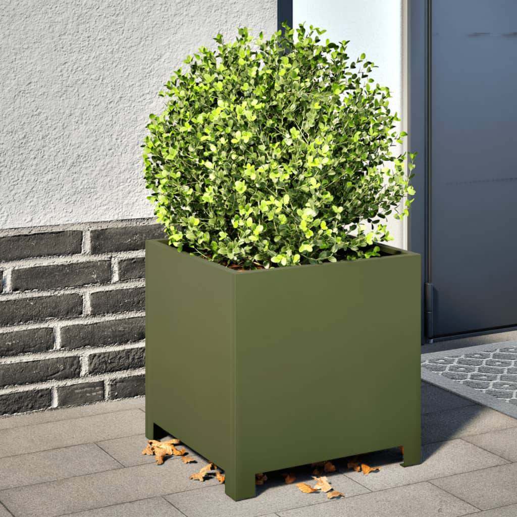 vidaXL Pflanzkübel Olivgrün 40x40x40 Stahl