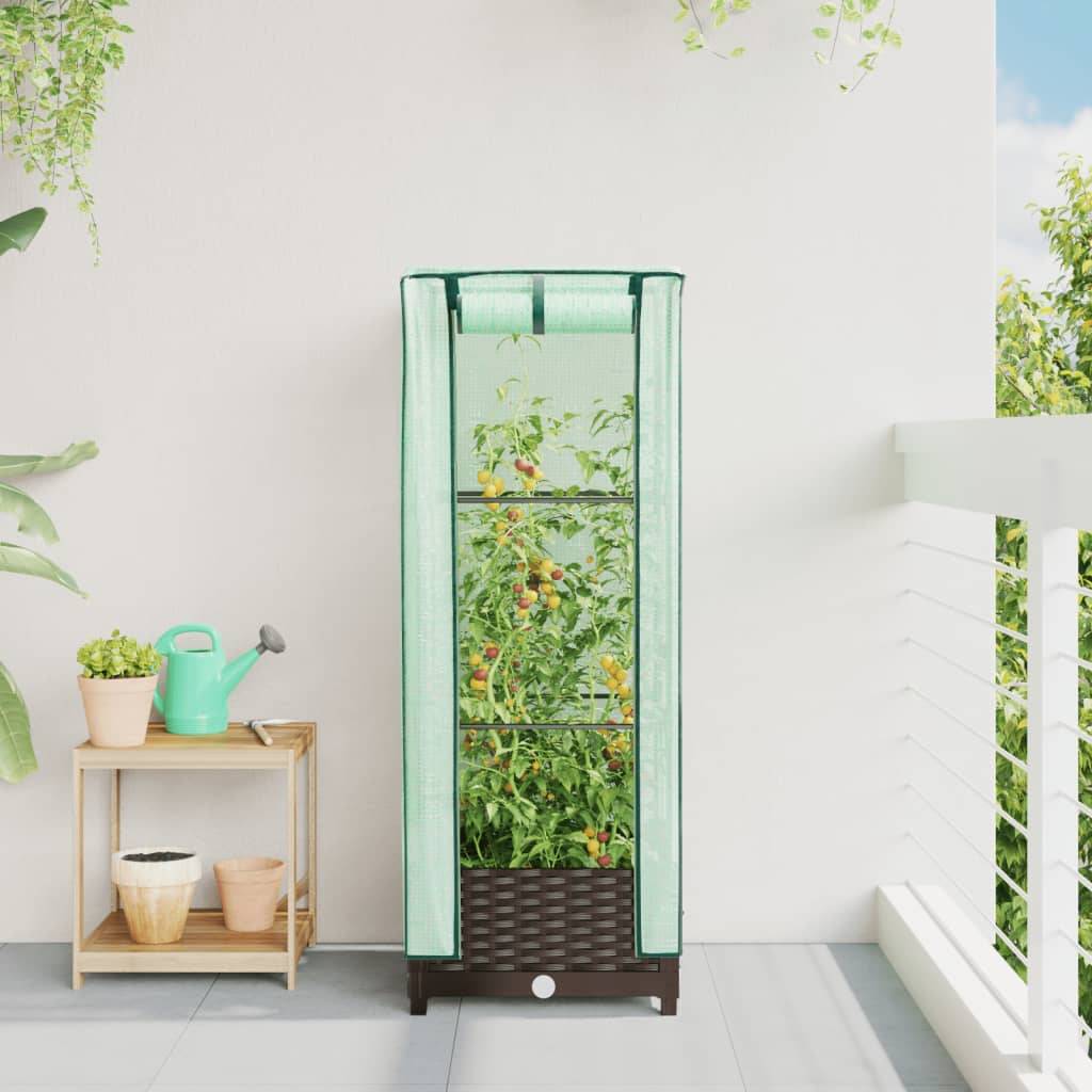 vidaXL Hochbeet mit Gewächshaus-Aufsatz Rattan-Optik 40x40x123 cm