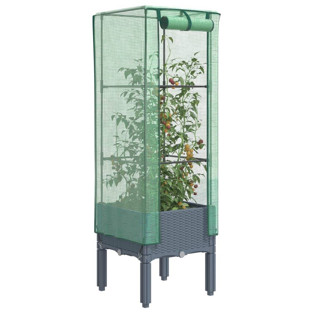 vidaXL Hochbeet mit Gewächshaus-Aufsatz Rattan-Optik 40x40x140 cm