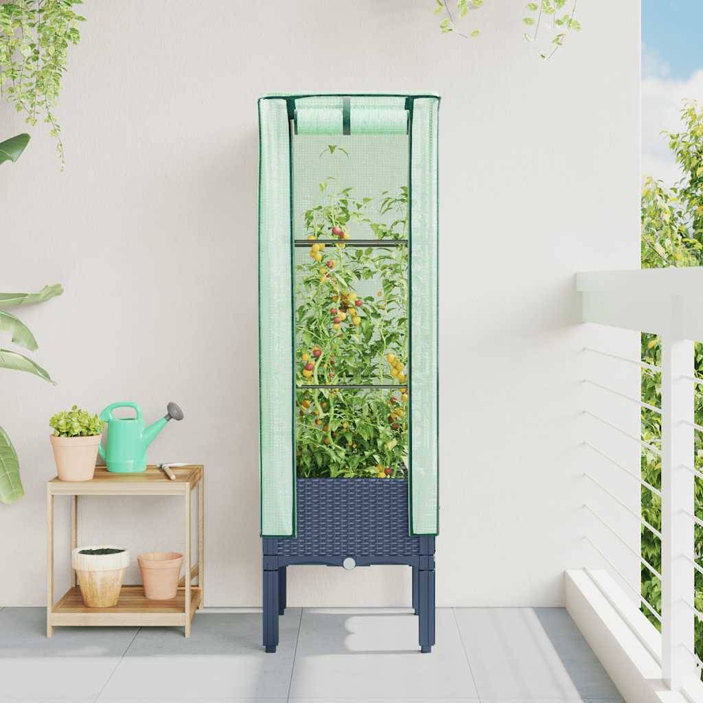 vidaXL Hochbeet mit Gewächshaus-Aufsatz Rattan-Optik 40x40x140 cm