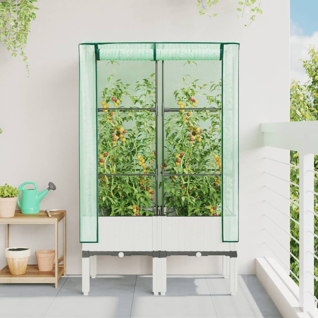 vidaXL Hochbeet mit Gewächshaus-Aufsatz Rattan-Optik 80x40x140 cm