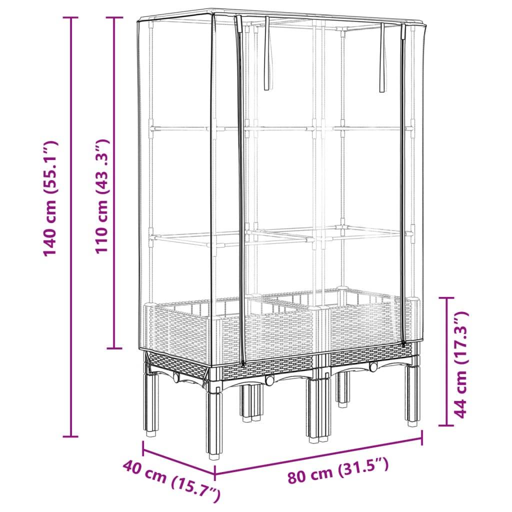 vidaXL Hochbeet mit Gewächshaus-Aufsatz Rattan-Optik 80x40x140 cm