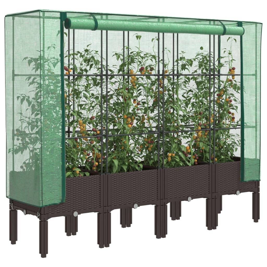 vidaXL Hochbeet mit Gewächshaus-Aufsatz Rattan-Optik 160x40x140 cm