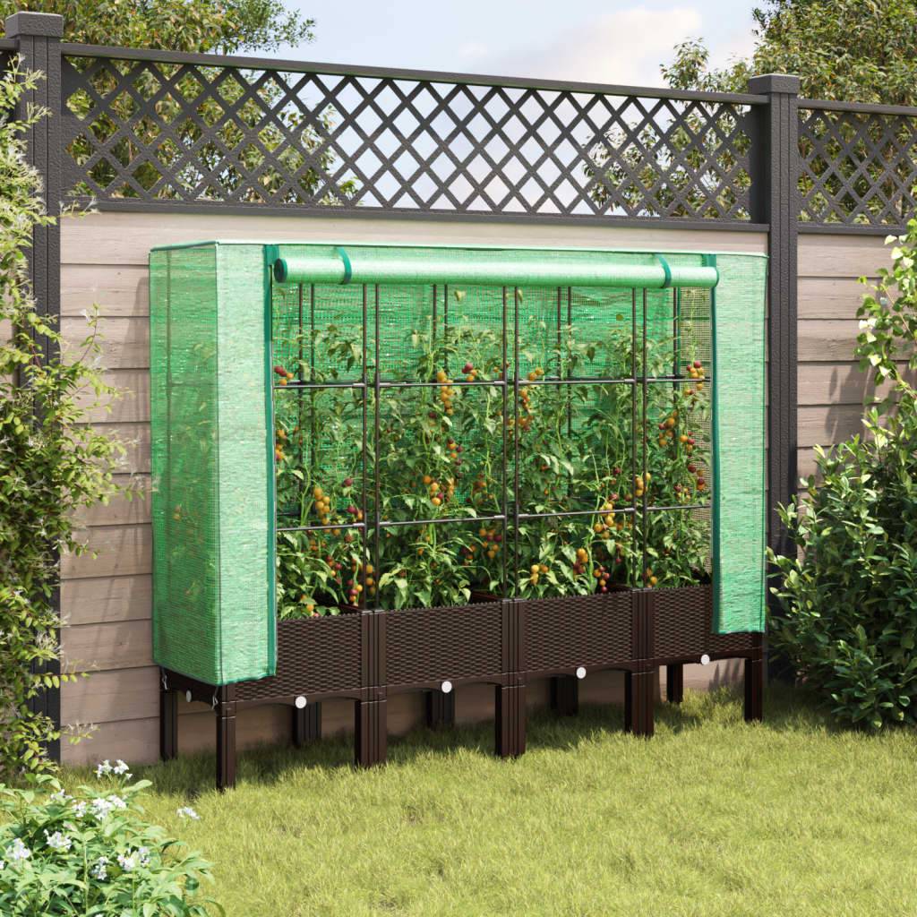 vidaXL Hochbeet mit Gewächshaus-Aufsatz Rattan-Optik 160x40x140 cm