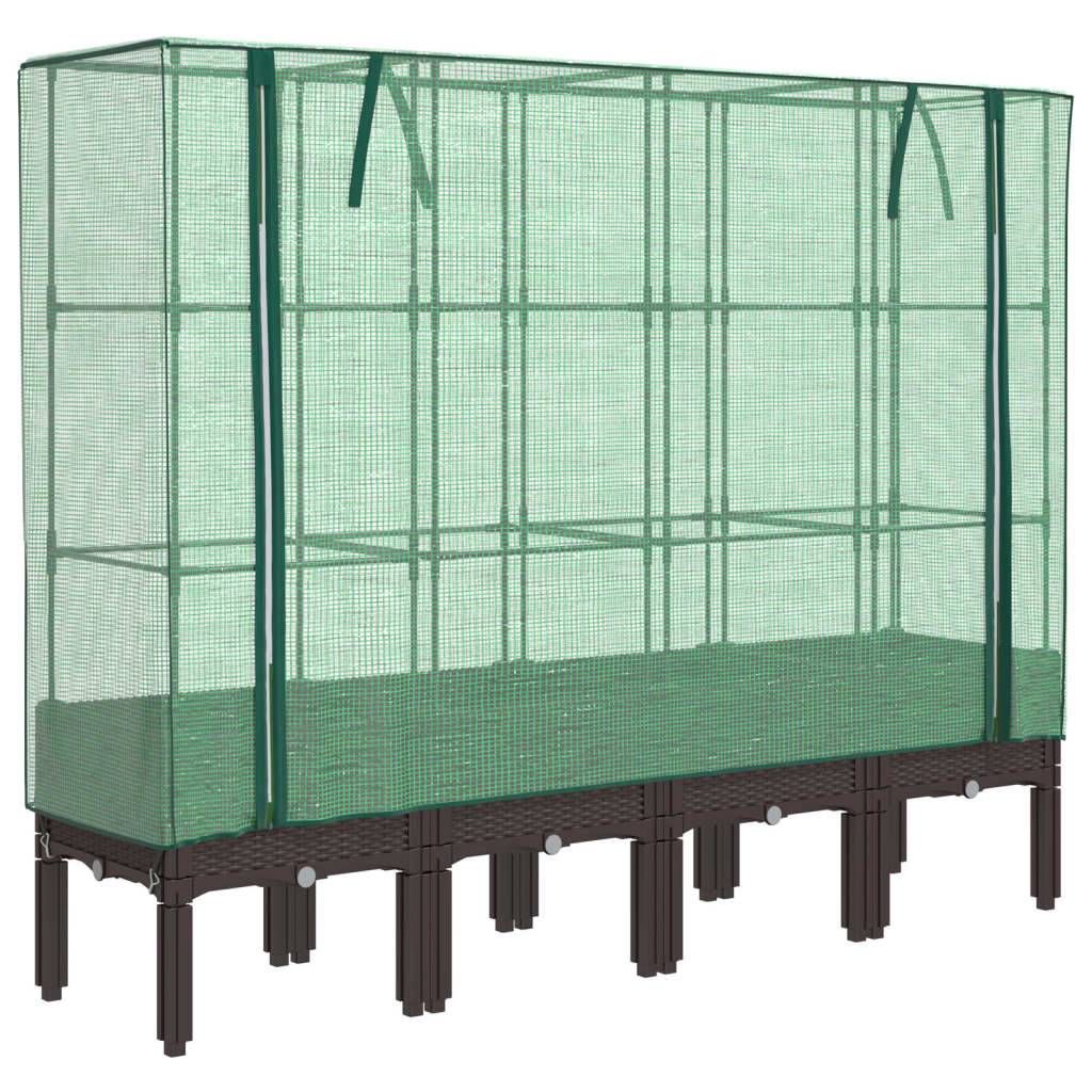 vidaXL Hochbeet mit Gewächshaus-Aufsatz Rattan-Optik 160x40x140 cm