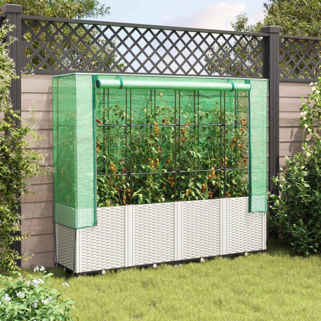 vidaXL Hochbeet mit Gewächshaus-Aufsatz Rattan-Optik 160x40x153 cm