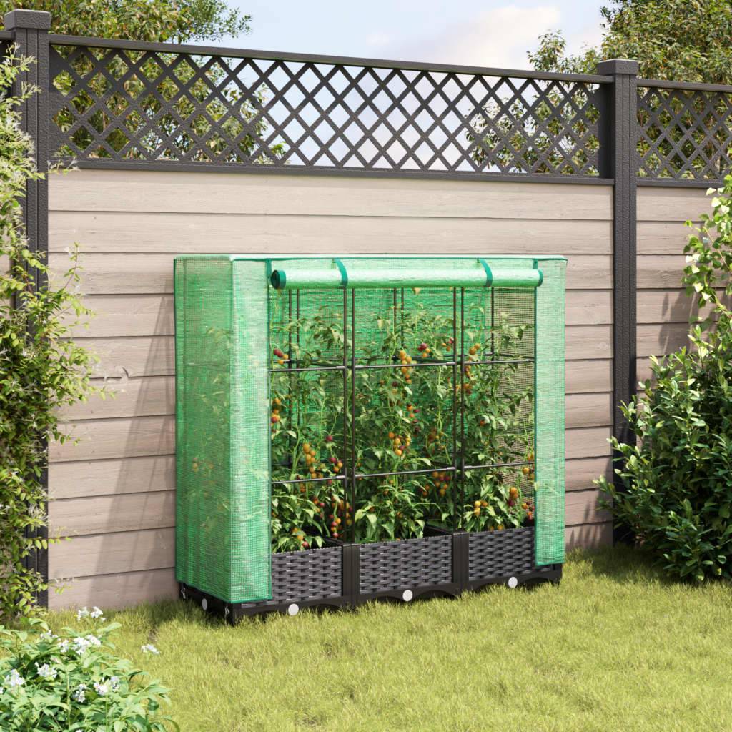 vidaXL Hochbeet mit Gewächshaus-Aufsatz Rattan-Optik 120x40x123 cm