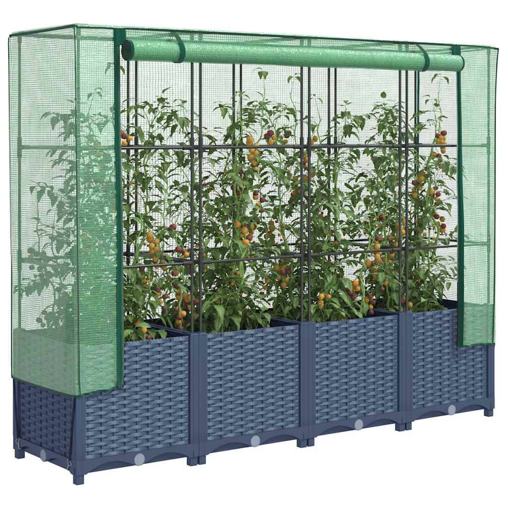 vidaXL Hochbeet mit Gewächshaus-Aufsatz Rattan-Optik 160x40x138 cm