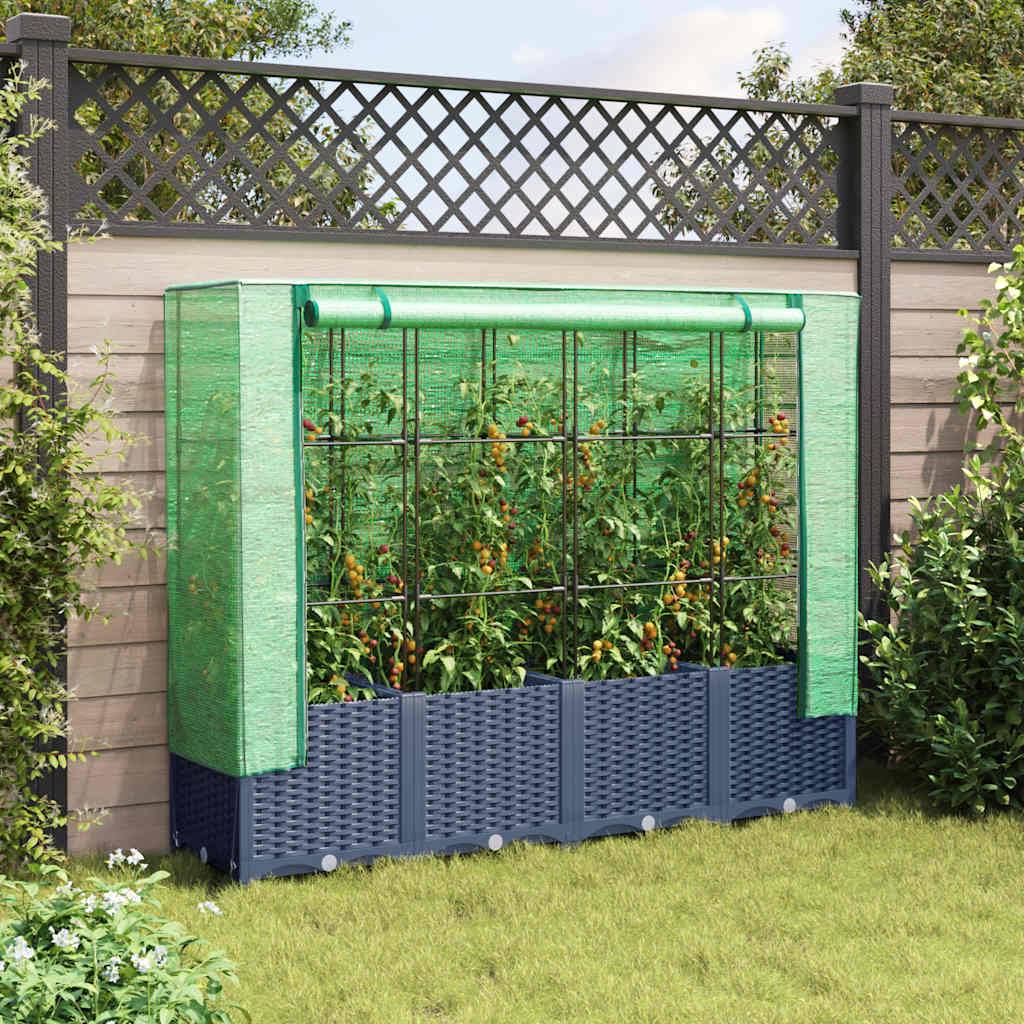 vidaXL Hochbeet mit Gewächshaus-Aufsatz Rattan-Optik 160x40x138 cm