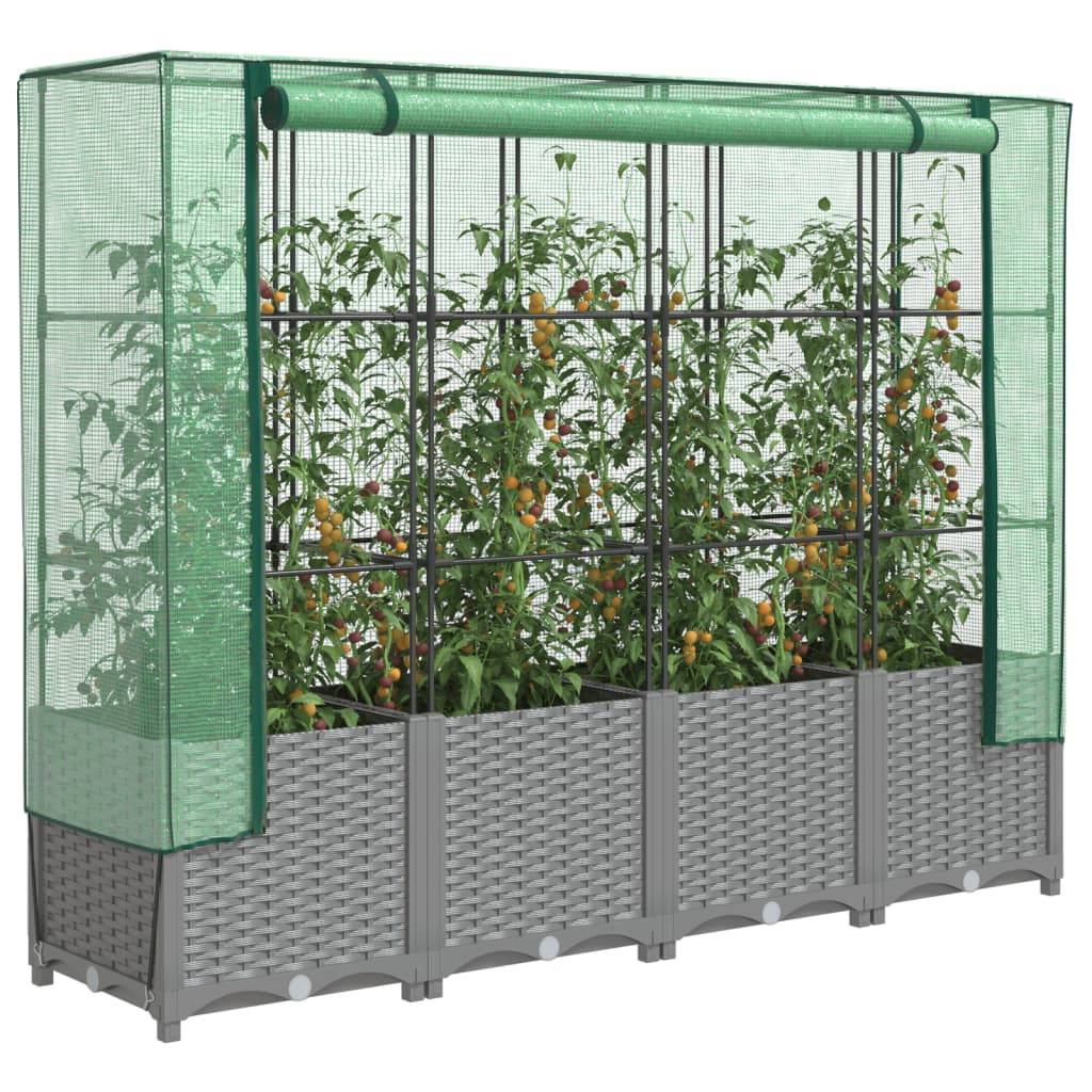 vidaXL Hochbeet mit Gewächshaus-Aufsatz Rattan-Optik 160x40x138 cm