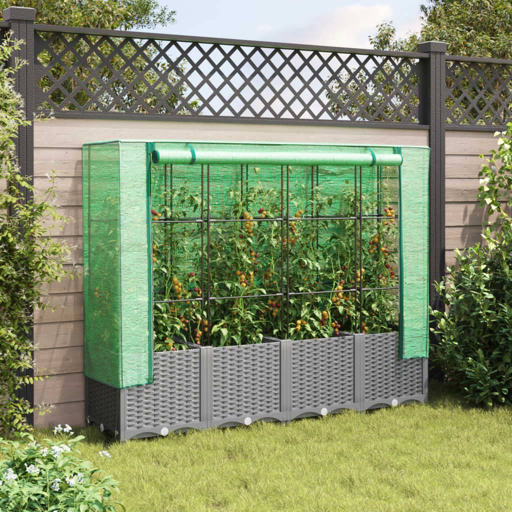 vidaXL Hochbeet mit Gewächshaus-Aufsatz Rattan-Optik 160x40x138 cm
